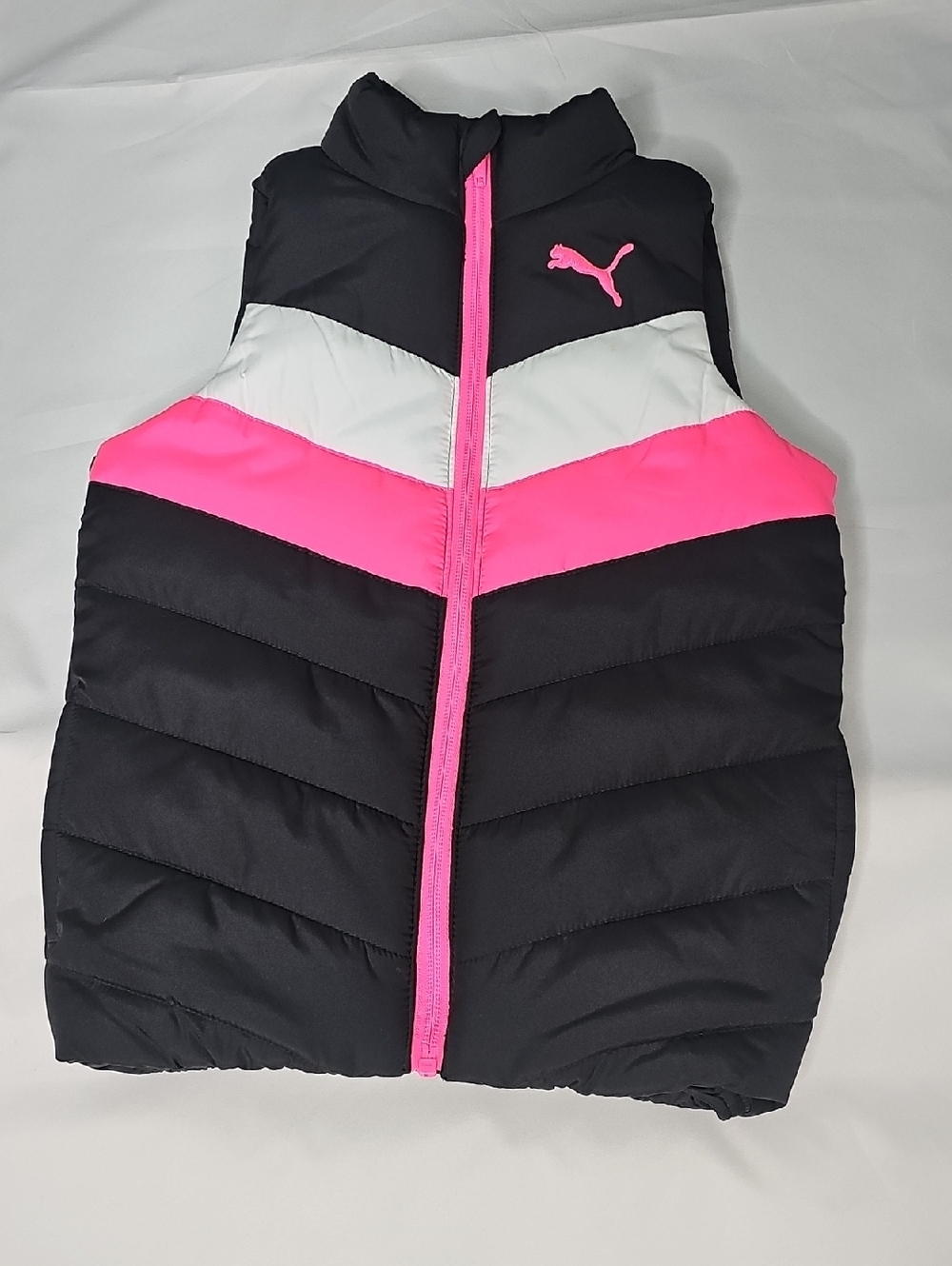 Puma Black Hot Pink and White Chevron Puffer Vest